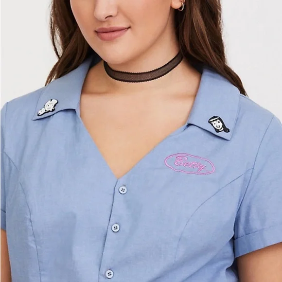 torrid X Betty & Veronica Chambray SpreadCollar Retro Button Front Romper NWT 18 - Picture 3 of 16